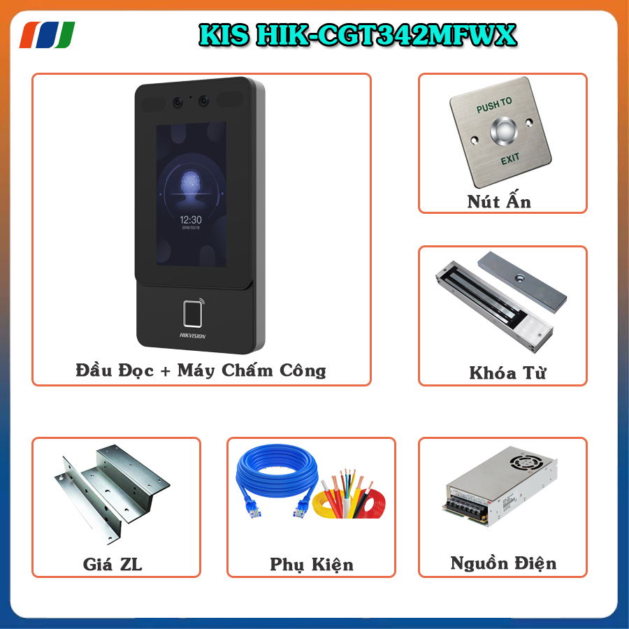 Trọn bộ Kiểm Soát Cửa Ra/Vào Hik CGT342MFWX - Cửa Gỗ/Sắt - Khuôn mặt, vân tay và Thẻ từ