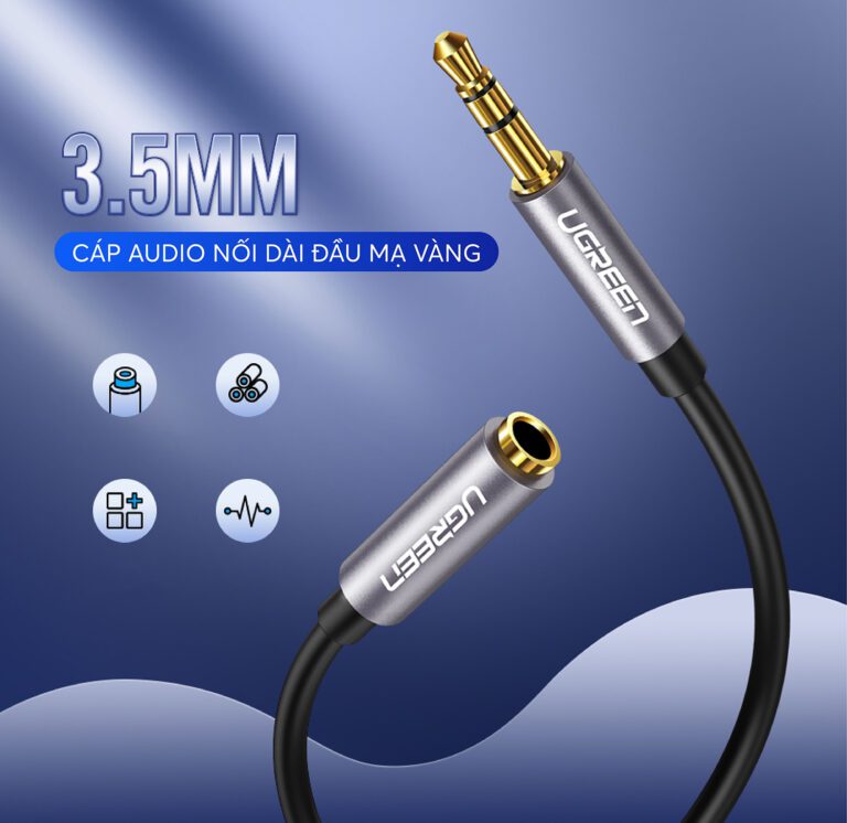 Dây cáp nối dài 3.5mm UGREEN AV118 40674 hỗ trợ Mic Màu Xanh Dài 1.5m