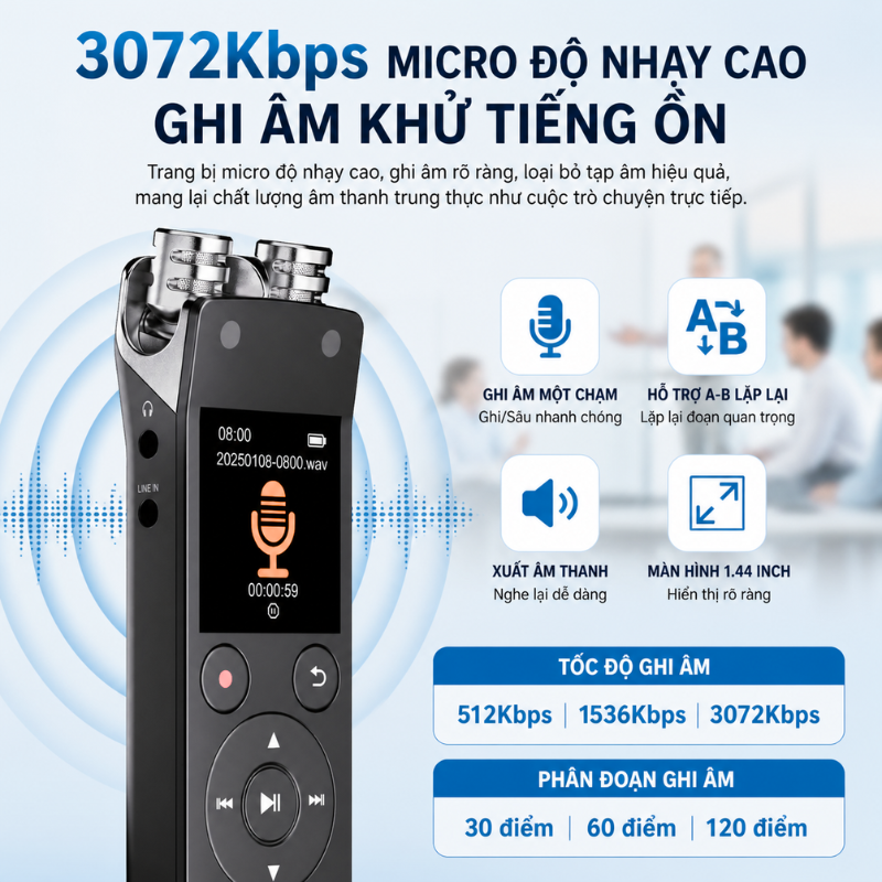 Máy Ghi Âm CS-X5S­R100­8W Cao Cấp – 3072Kbps, Bluetooth 5.2, Ghi Âm Siêu Nét