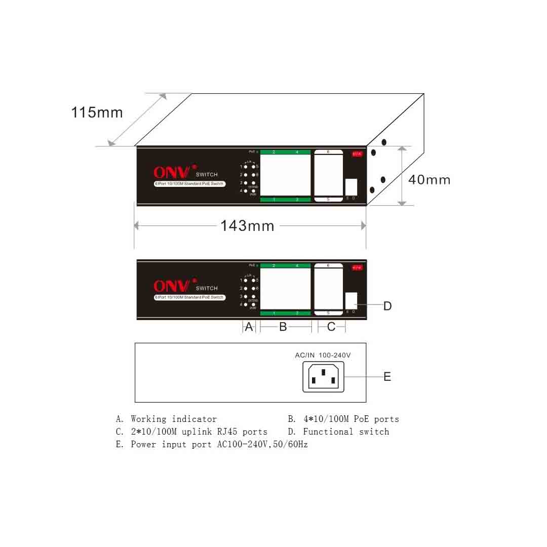 Switch Poe 4 port ONV H1064PLS 10/100M 6-port AI PoE switch
