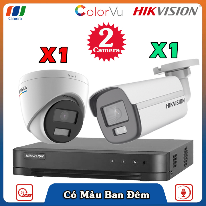 Trọn Bộ 2 Camera Mic Color Có Dây Hikvision AH2CMFC-2MP Full HD