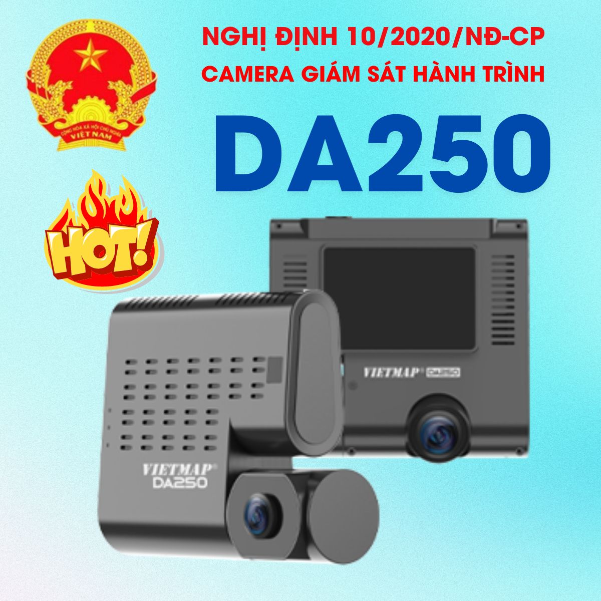 Camera giám sát hành trình đáp ứng nghị định 10 Vietmap DA250 phù hợp xe khách dưới 16 chỗ trở xuống, xe container, xe tải
