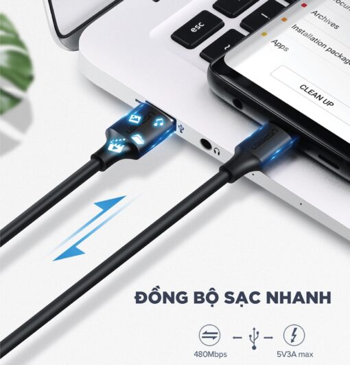 Cáp sạc, dữ liệu USB Type-A 2.0 sang USB Type-C dài 1.5M Ugreen US287 60117 Màu Đen