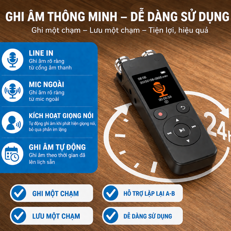 Máy Ghi Âm CS-X5S­R100­8W Cao Cấp – 3072Kbps, Bluetooth 5.2, Ghi Âm Siêu Nét
