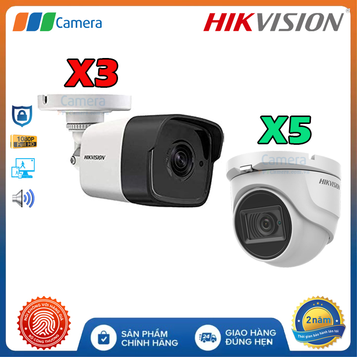 Trọn Bộ 8 Camera Âm Thanh Có Dây Hikvision AH8CM-2MP Full HD