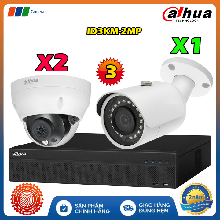 Trọn Bộ 3 Camera IP Có Dây Dahua ID3KM-2MP Full HD
