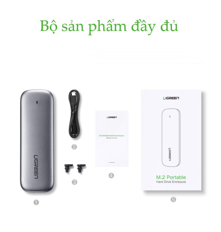 Hộp box đựng ổ cứng SSD M.2 B-Key USB Type-C Ugreen 60354 chính hãng