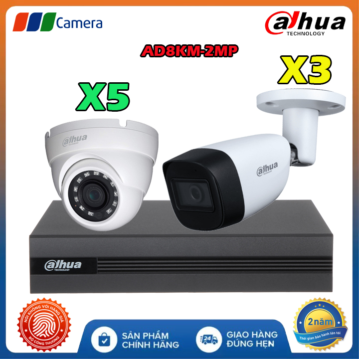 Trọn Bộ 8 Camera Có Dây Dahua DH8KM-2MP Full HD