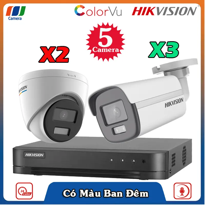 Trọn Bộ 5 Camera Mic Color Có Dây Hikvision AH5CMFC-2MP Full HD