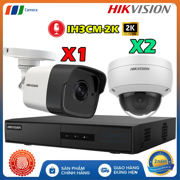Trọn Bộ 3 Camera IP Âm Thanh Có Dây Hikvision IH3CM-2K QUAD HD