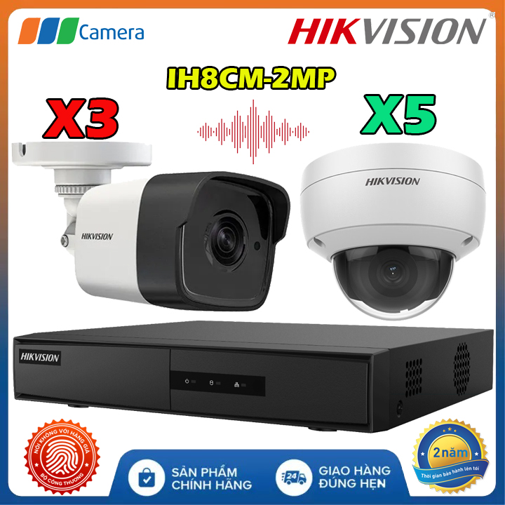 Trọn Bộ 8 Camera IP Âm Thanh Có Dây Hikvision IH8CM-2MP Full HD