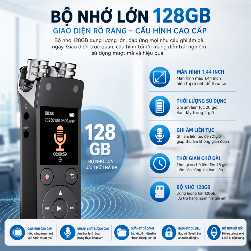 Máy Ghi Âm CS-X5S­R100­8W Cao Cấp – 3072Kbps, Bluetooth 5.2, Ghi Âm Siêu Nét