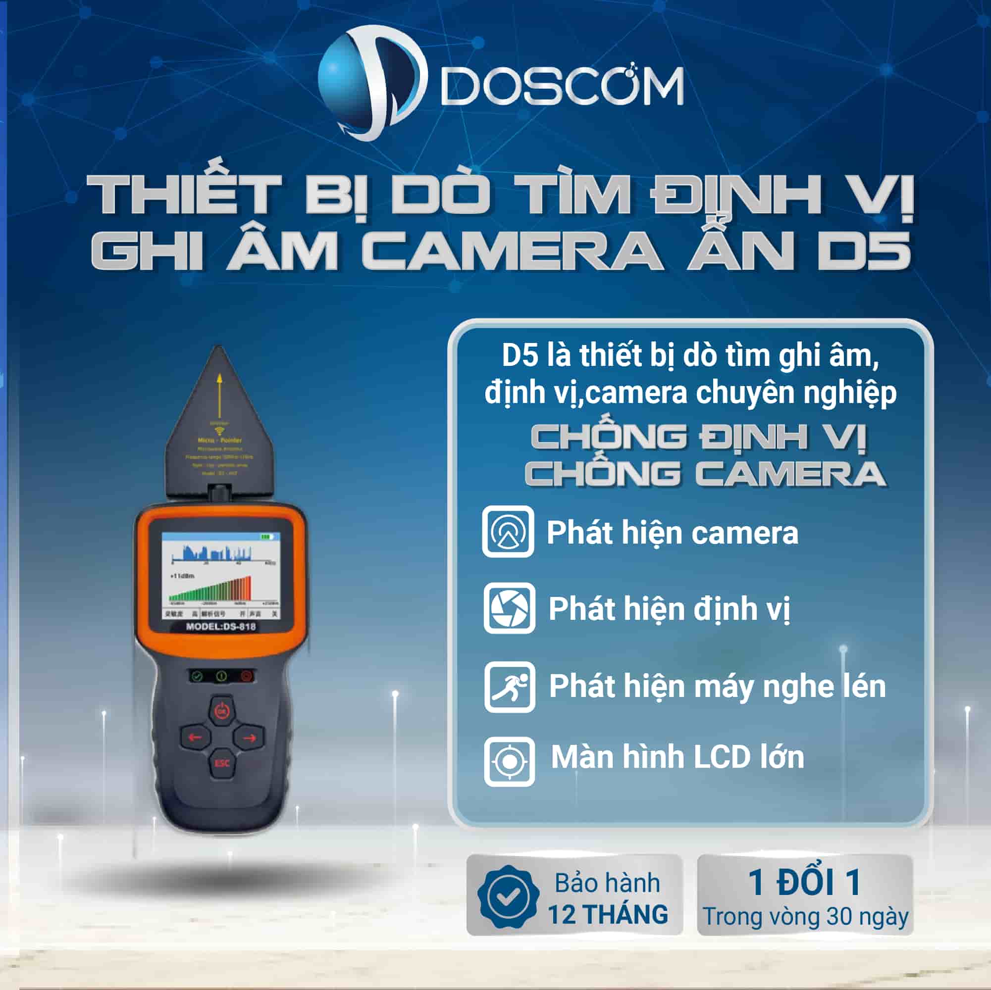 Thiết bị dò sóng Camera siêu nhỏ, định vị, ghi âm DS-818 Chính xác đến 99.99%