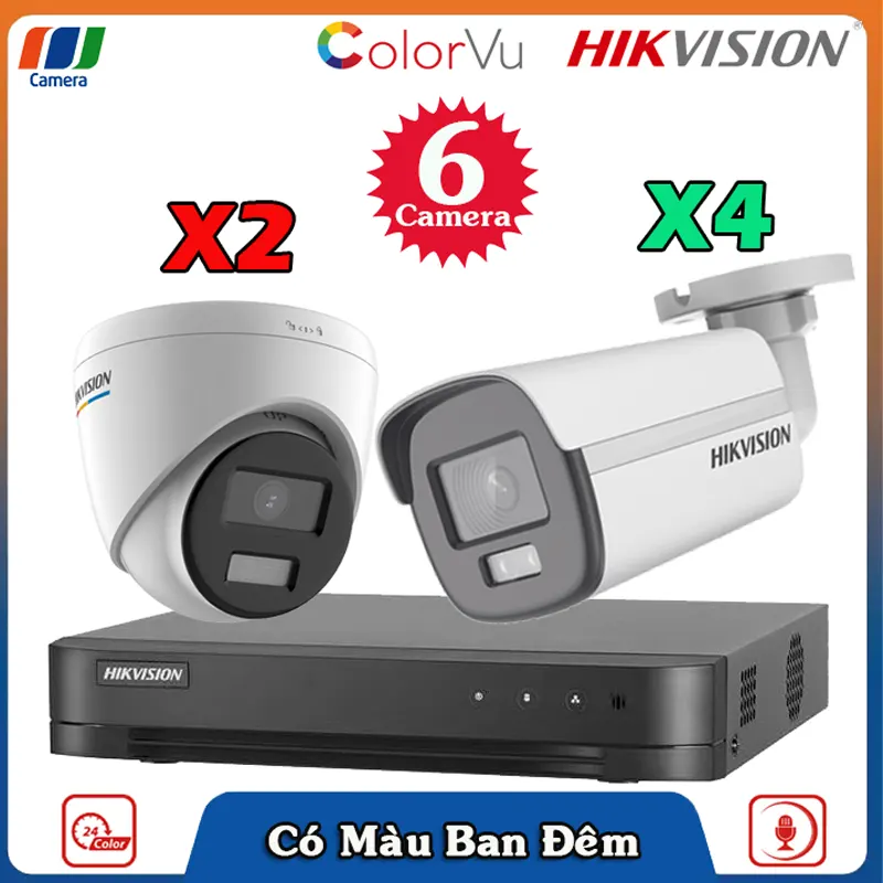 Trọn Bộ 6 Camera Mic Color Có Dây Hikvision AH6CMFC-2MP Full HD