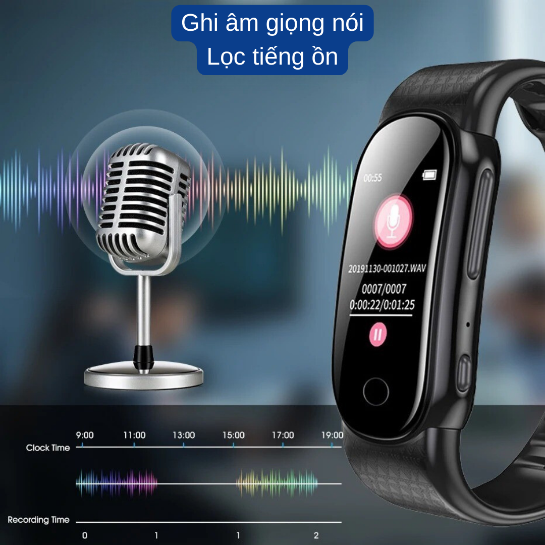 Đồng hồ đeo tay W2S - Ghi âm 24h - Lọc âm thanh tốt, khử ồn - bán kính 20m
