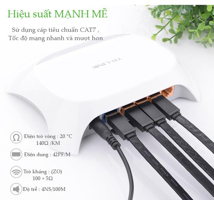 Cáp mạng 2 đầu đúc Cat7 UTP dạng dẹt UGREEN NW106 11263 Màu Đen Dài 5m