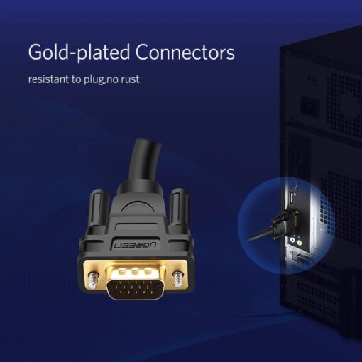 Cáp VGA tròn 2 đầu đực màu đen Ugreen VG101 11631 Dài 3m