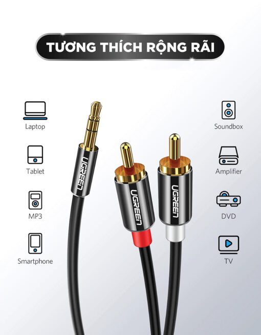 Dây Audio 3.5mm ra 2 đầu RCA (Hoa sen) UGREEN AV116 20780 Dài 8m