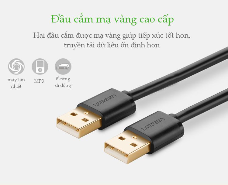 Dây cáp truyền dữ liệu 2 đầu USB 2.0 dài 3M UGREEN US102 30135 Màu Trắng
