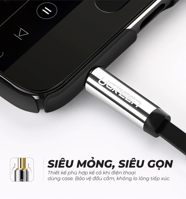 Dây Audio 3.5mm dẹt 1 đầu vuông 90 độ TPE UGREEN AV119 10597 Màu Đen Dài 1m