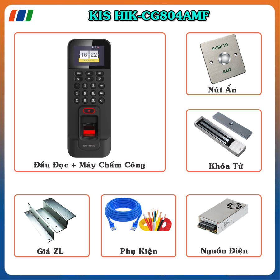 Trọn bộ Kiểm Soát Cửa Ra/Vào Hik CG804AMF - Cửa Gỗ/Sắt - Thẻ Từ và Vân Tay