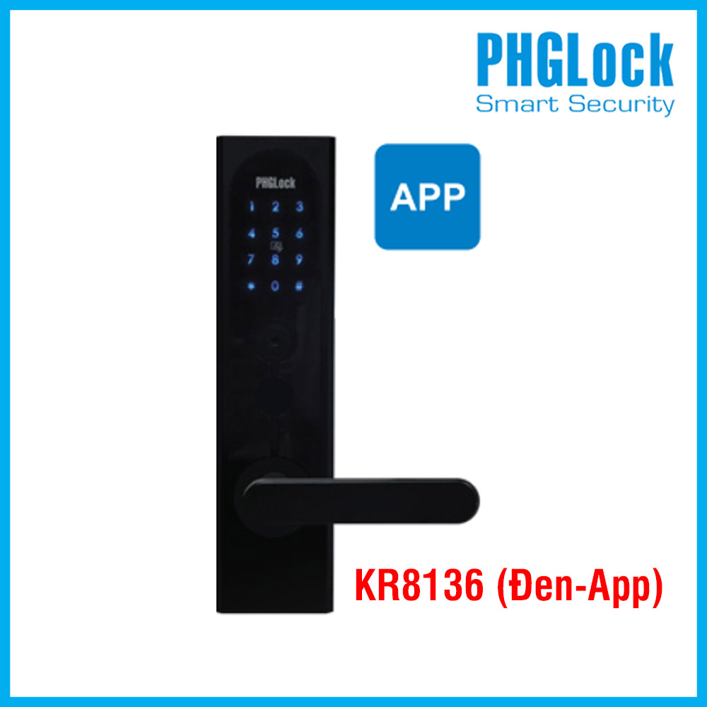 Khóa cửa điện tử cho căn hộ PHGLOCK KR8136 (Đen-App)