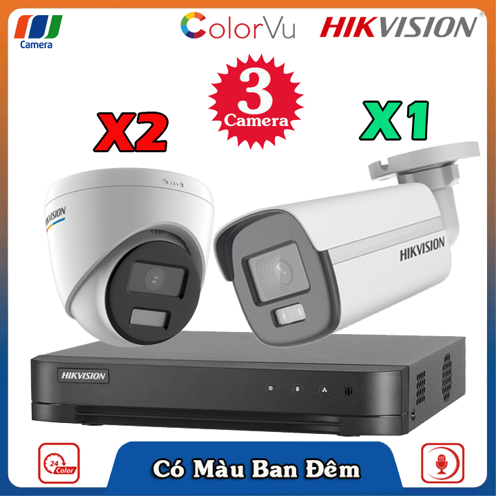 Trọn Bộ 3 Camera Mic Color Có Dây Hikvision AH3CMFC-2MP Full HD