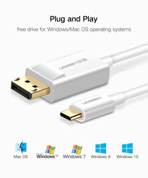 Cáp chuyển đổi Type C sang DisplayPort UGREEN 40420 Trắng– 4k 3840x2160x30Hz