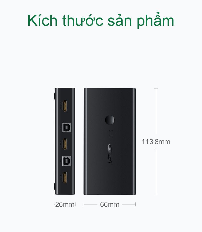 Bộ gộp HDMI KVM UGREEN CM200 – Gộp 2 máy tính dùng chung 1 màn hình, sử dụng chung chuột và bàn phím