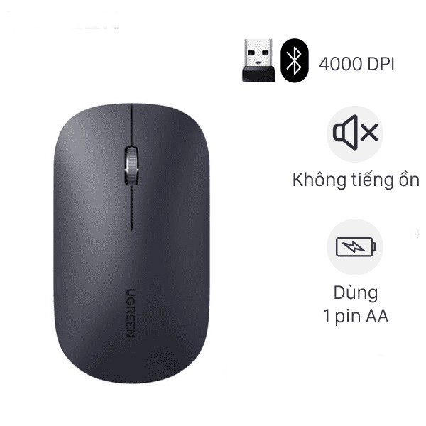 Chuột Máy Tính Bluetooth Ugreen MU001 25163– Hỗ Trợ Kết Nối USB 2.4G Màu Đen