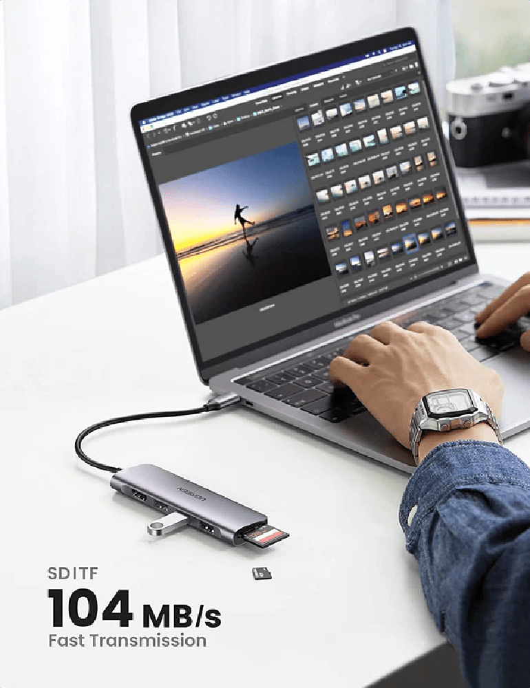Hub Ugreen 70410 6 trong 1, USB Type C sang 3 cổng USB 3.0, USB-C to 3 Ports USB3.0-A Hub + HDMI + TF/SD (Space Gray)