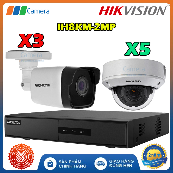 Trọn Bộ 8 Camera IP Có Dây Hikvision IH8KM-2MP Full HD