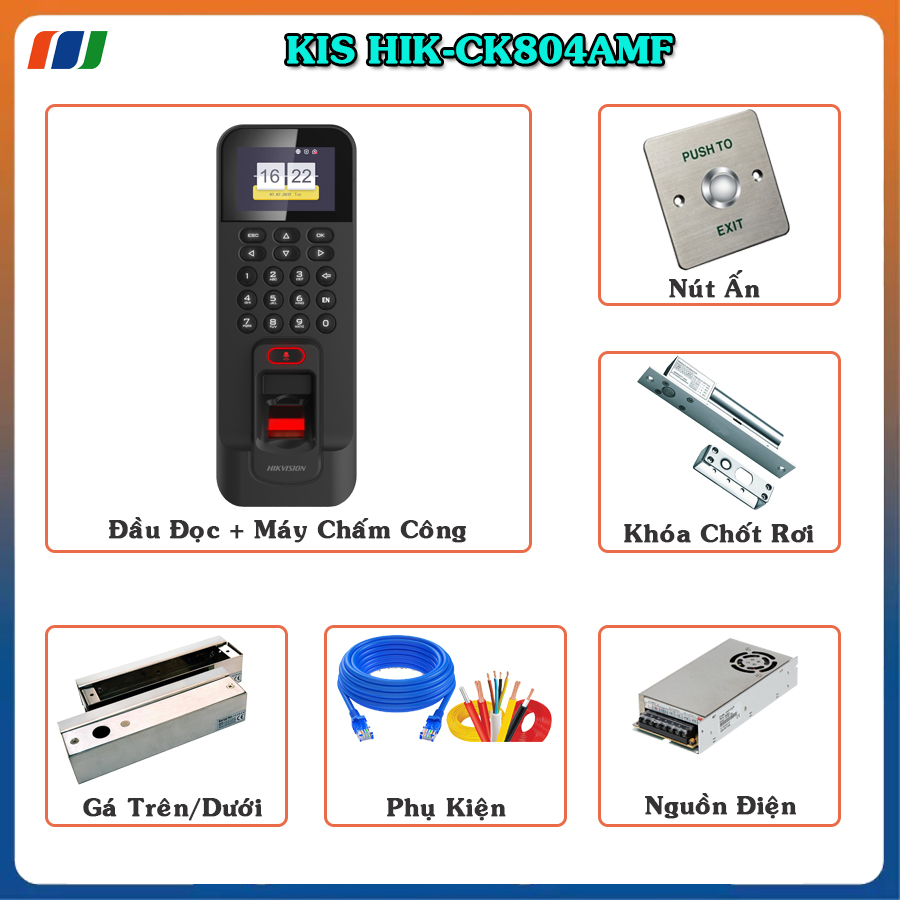 Trọn bộ Kiểm Soát Cửa Ra/Vào Hik CK804AMF - Cửa Kính - Vân Tay - Thẻ Từ