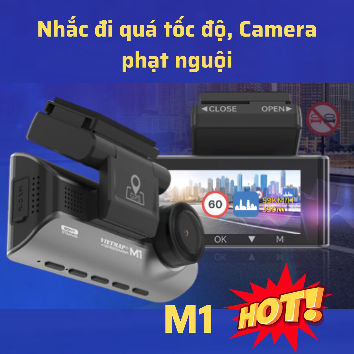 Camera hành trình Vietmap Speedmap M1 cảnh báo nhắc đi quá tốc độ giới hạn, màn hình IPS 3.18 inch, Camera 2K