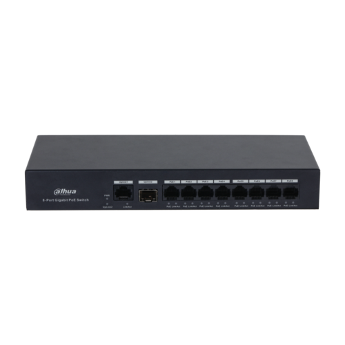 Switch PoE DAHUA DH-PFS3110-8GT-65 (8 PoE Gigabit, 1 uplink Gigabit, 1 SFP, 65W)
