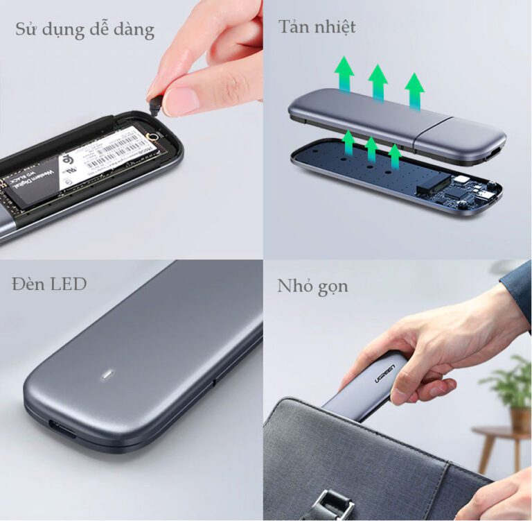 Hộp box đựng ổ cứng SSD M.2 B-Key USB Type-C Ugreen 60354 chính hãng