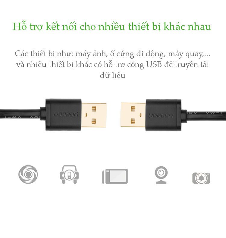 Dây cáp truyền dữ liệu 2 đầu USB 2.0 dài 3M UGREEN US102 30135 Màu Trắng