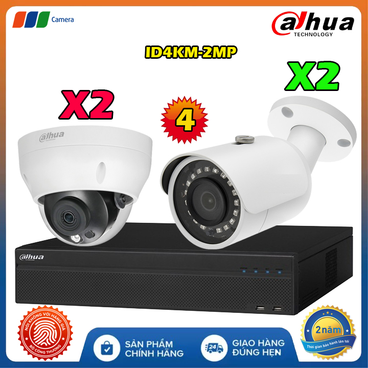 Trọn Bộ 4 Camera IP Có Dây Dahua ID4KM-2MP Full HD
