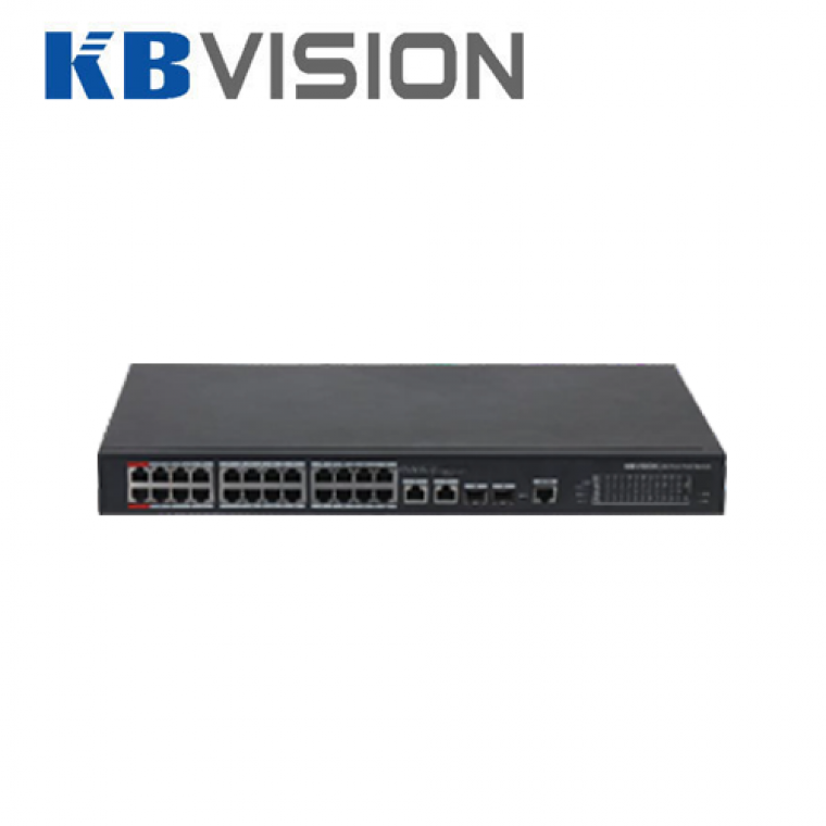 Switch POE 24 cổng, hỗ trợ 2 cổng quang KBVISION KX-CSW24-PFG