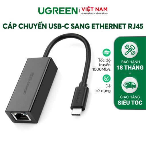Cáp chuyển Type C sang đầu mạng UGREEN US236 Đầu mạng Ethernet RJ45 Gigabit tốc độ mạng 1000 Mbps