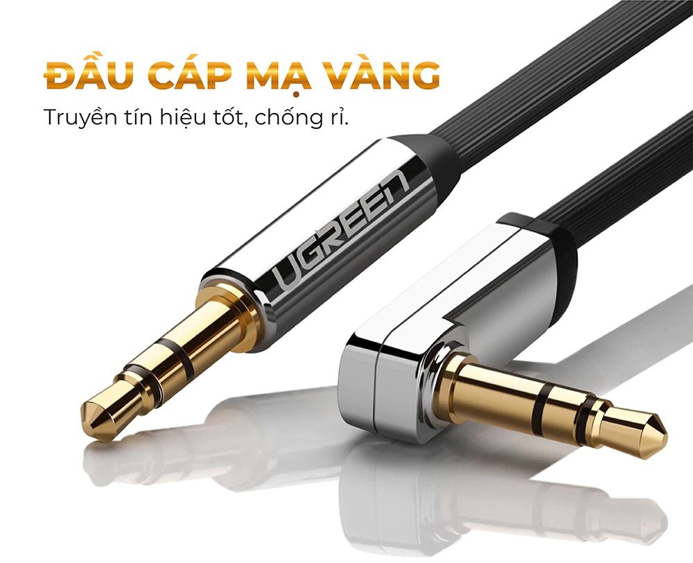 Dây Audio 3.5mm dẹt 1 đầu vuông 90 độ TPE UGREEN AV119 10597 Màu Đen Dài 1m