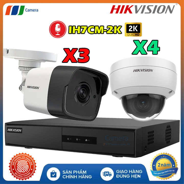 Trọn Bộ 7 Camera IP Âm Thanh Có Dây Hikvision IH7CM-2K QUAD HD