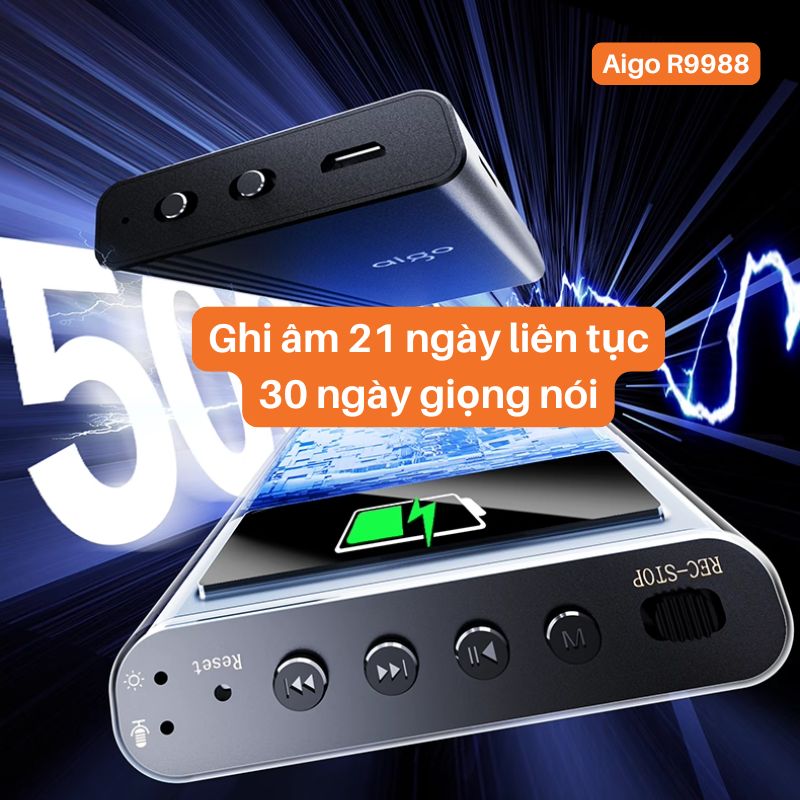 Máy ghi âm Aigo R9988  ghi âm 30 ngày - Lọc âm siêu tốt - Bảo mật File an toàn