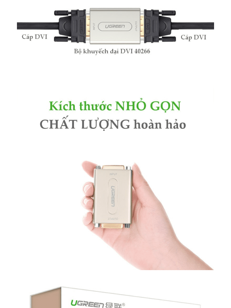 Bộ khuyếch đại + nối dài DVI-I 24+5 1080P độ phân giải cao vỏ hợp kim đầu mạ vàng UGREEN 40266 (màu bạc)
