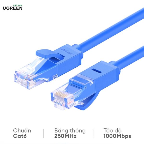 Dây cáp mạng Cat6 UGREEN NW102 11201 cáp tròn màu xanh Dài 1m