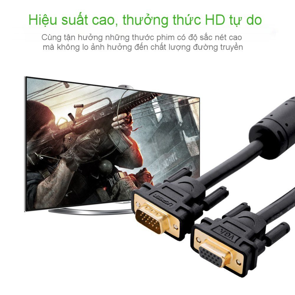 Dây nối dài VGA đực sang cái 3+6 OD8.0MM dài 2m UGREEN VG103 11614