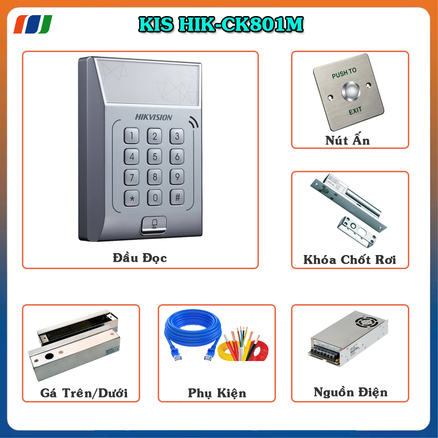 Trọn bộ Kiểm Soát Cửa Ra/Vào Hik CK801M - Cửa Kính - Thẻ Từ
