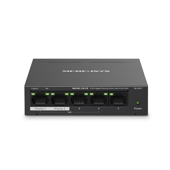 Switch 5 Cổng Gigabit với 4 Cổng PoE+ Mercusys MS105GP