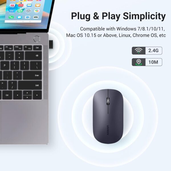 Chuột Máy Tính Bluetooth Ugreen MU001 25163– Hỗ Trợ Kết Nối USB 2.4G Màu Đen
