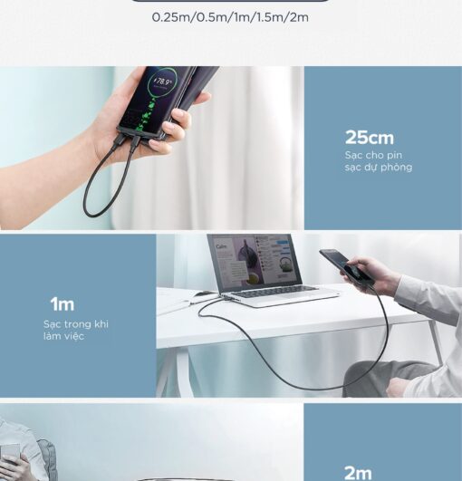 Cáp sạc, dữ liệu USB Type-A 2.0 sang USB Type-C dài 1.5M Ugreen US287 60117 Màu Đen